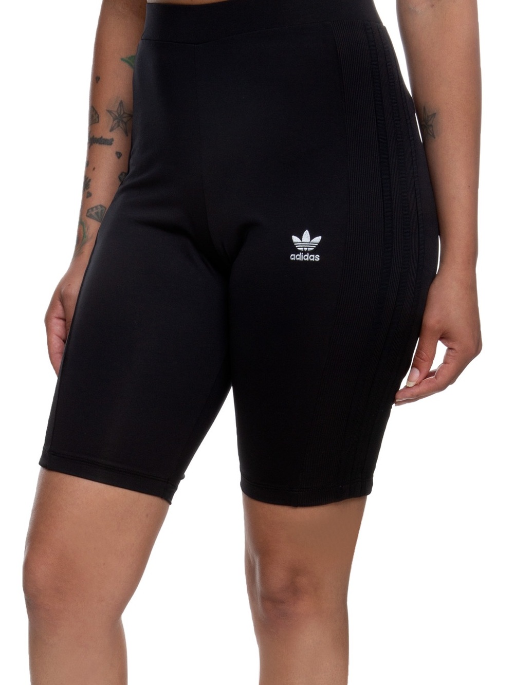adidas Black Ribbed High-Rise Bike Shorts with Trefoil Logo Size Medium